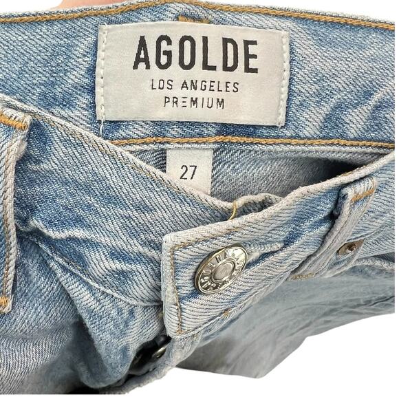Agolde Riley High Rise Straight Crop Jeans‎ Denim Shatter Wash Blue Size 27 - Picture 10 of 12